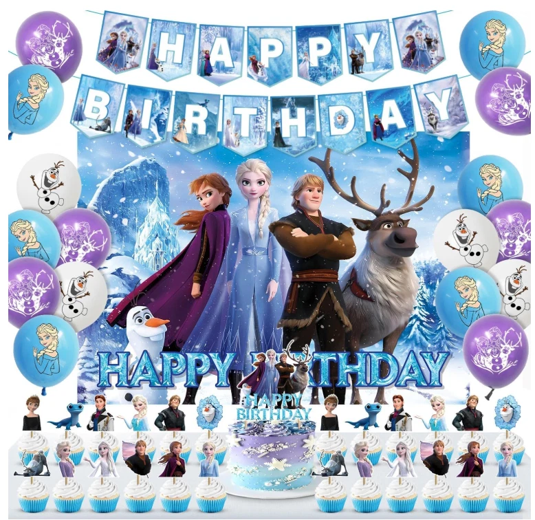 Paquete de decoraciones de cumpleaños congeladas para fiesta y platos servilletas y tenedores - Invitado 20 Foto 1 de 4