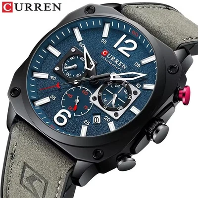 CURREN Men Watch Weekdate Quartz Wristwatch Male Leather Business Quartz Watches - Image 1 of 4