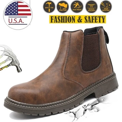 Botas de trabajo impermeables para hombre sin cordones punta de acero zapatos de seguridad zapatillas antideslizantes Foto 1 de 4