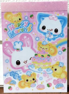 Kamio Happy March Mini Memo Block 70 Tier Katze Kaninchen Figur Kind MADE IN JAPAN - Bild 1 von 2