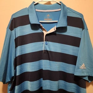 ADIDAS GOLF POLO MENS XL BLUE STRIPED PERFORMANCE MOISTURE WICKING SHORT SLEEVE - Picture 1 of 7