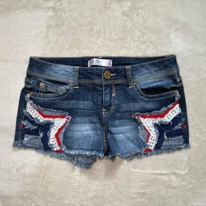 Jean shorts Embroidered Red White Blue Star Denim Size 9 Junior 30in waist july4 - Picture 1 of 7