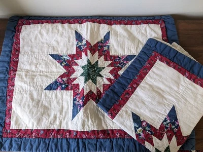 Vintage Handmade Blazing Star Patchwork Quilt Multicolored Queen Pillow Shams-2 - Image 1 of 4