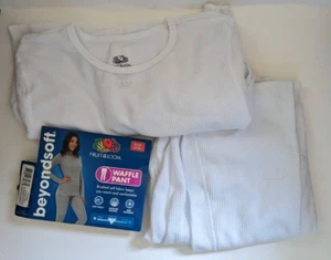 Fruit of the Loom Womens THERMAL Shirt & Pants WHITE Waffle Base Layer Sz S 4-6 - Picture 1 of 5