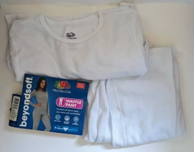 Fruit of the Loom Womens THERMAL Shirt & Pants WHITE Waffle Base Layer Sz S 4-6 - Image 1 of 4