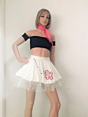 NEW-WOMENS 4 PC BLACK/WHITE CUSTOM SEXY 50s POODLE HALLOWEEN COSTUME-FITS S/M  - Image 1 of 4