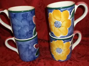 Pier 1 Hand-Painted SUNFLOWER Coffee Mug Cup MADE IN ITALY,SET OF 4, MORE AVAIL. - Picture 1 of 3