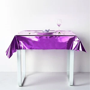Purple 50x50" SQUARE Metallic Disposable Plastic TABLECLOTH Wedding Linens - Picture 1 of 7