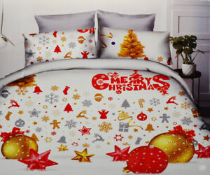 3-tlg. Weihnachtsbettwäsche Bettwäsche-Set 160 x 200 cm Bettgarnitur Baumwolle