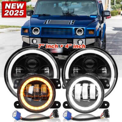 Anillo de halo de faros LED de 7 pulgadas + luz de conducción antiniebla de 4" para Hummer H1 2002-2006 Foto 1 de 4