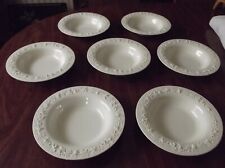 7 Wedgwood Embossed Queensware Rimmed Soup Bowls Cream On Cream Grapevine EUC