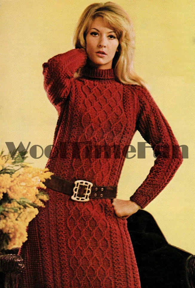 Knitting Pattern Womens Vintage Cable/Aran Style Dress/Tunic. Raglan Sleeves. - Image 1 of 1