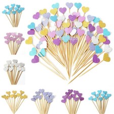 10/40pc Love Heart Birthday Cupcake Toppers Party Baby Shower Wedding Cake Decor