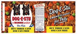 ORIGINAL VINTAGE CAN LABEL DOG CAT PET FOOD 1960 BONNIE DOG E STU SACRAMENTO - Picture 1 of 1