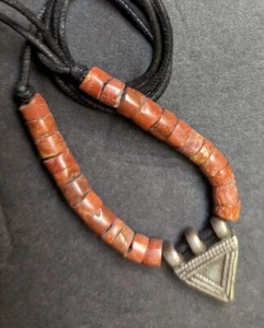 AFRICAN JEWELRY NECKLACE TELSUM TALISMAN SILVER ETHIOPIAN AMULET BAUXITE BEADS - Picture 1 of 4