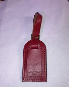 Authentic Louis Vuitton Red Small Leather & Gold Hardware  Name Tag. - Picture 1 of 10