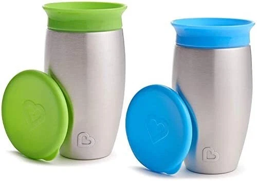 Paquete de 2 tazas para sorber Munchkin Miracle 360 sin derrames, 10 onzas, verde/azul Foto 1 de 1