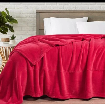 Solid Red  Flannel Throw Plush Super Soft Bed Blanket QUEEN size 🔥FREE SHIPPING - Image 1 of 3