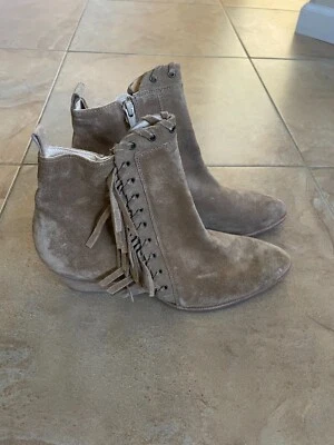 Botas Paul Green para mujer con flecos cremallera punta almendra occidental gamuza cuero tostado 7,5 Foto 1 de 4