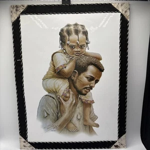 Äthiopisches Bild 13”x17” Handarbeit Lederrahmen Wandbehang signiert Adis Gebru - Bild 1 von 7