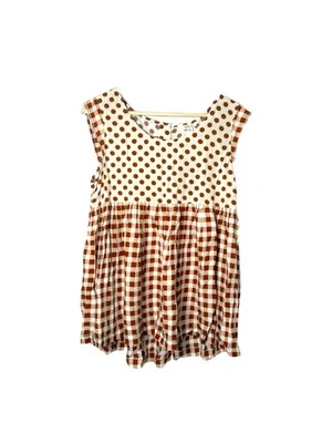 Matilda Jane Summer Dress Polka Dot Gingham Brown Cream Sleeveless Medium - Image 1 of 4