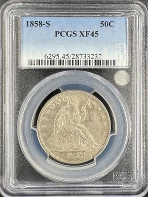 1858-S Seated Liberty Haft 50c, PCGS XF 45 #733232 - Image 1 of 3
