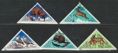 RUSSIA USSR CCCP 1973 VF Precancel Hinged Stamps Set Scott #4093-4097 " Animals" - Image 1 of 2
