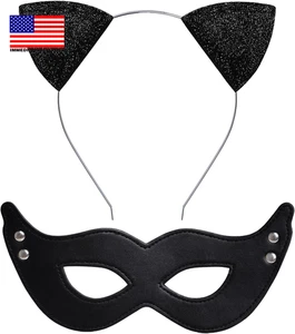 Halloween Cat Costume Cat Ear Headband with Cat Mask Black Cat Headwear Masquera - Picture 1 of 7