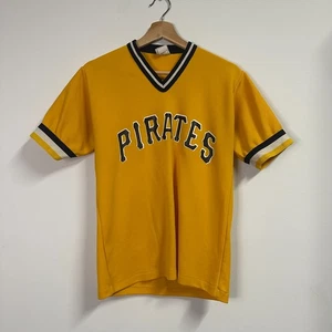 Vintage 80s Pittsburgh Pirates Yellow Air Knit Jersey Size Medium MLB - Picture 1 of 7