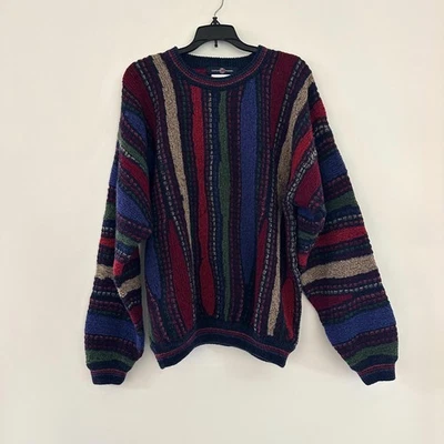 Cotton Traders Mens Striped Crewneck Wool Blend Sweater Large Multicolor 90s - Image 1 of 4