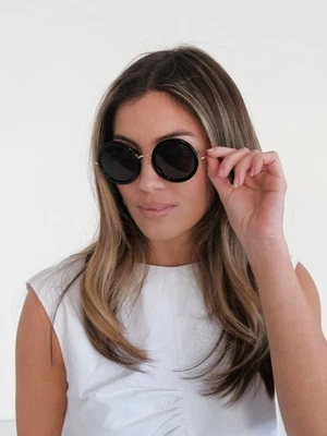 Auténticas gafas de sol The Row x Linda Farrow 50 25 135780142 negras/doradas con borde redondo Foto 1 de 4