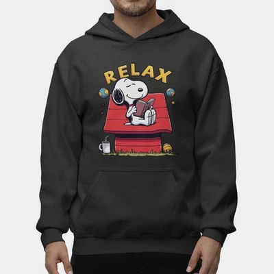 Relax Snoopy Hoodie Funny Cartoon Dog Reading on Red House Sweatshirt Cozy - Image 1 of 4