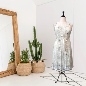 Sundance Women's 10 Sleeveless Floral Embroidered Ribbon Belt Dress Ivory - Picture 1 of 15