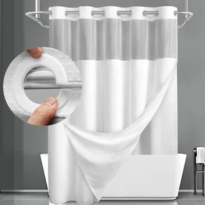 No Hook Shower Curtain with Snap in Fabric Liner Set Less Time White Waffle S... - Picture 1 of 6
