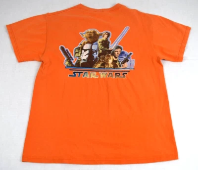 Vintage T-Shirt Star Wars Size S 90s Orange Luke Hans Yoda C-3PO Heat Transfer - Image 1 of 4