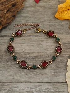 Pear Design Red Ruby Emerald Green Zirconia Gold Filled Bracelet-Birthstone Gift - Picture 1 of 9