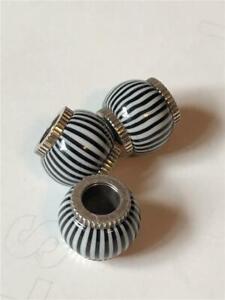 3    zebra black and white striped    SILVER   BEAD / CHARM / SPACER  NWOT 3