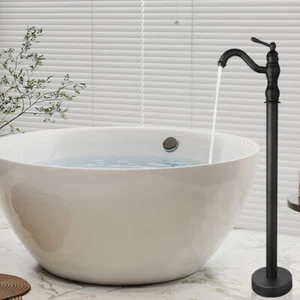 Black 38" Floor Mounted Bathtub Filler Single Hole Freestanding Bath Tub Faucets - Picture 1 of 13