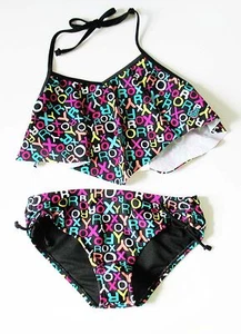 Roxy Girls Pop Logo Halter Flutter Bikini Swim Set Black Sz 16 - NWT - Picture 1 of 1