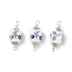 5 Stunning Handmade Flower Printed Porcelain Cube Link Connector Charms - Picture 1 of 3