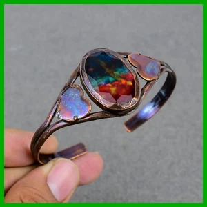 Memorial Day Sale Ammolite Stone Copper Electroformed Heart Boho Bangle Bracelet - Picture 1 of 6