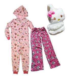 Hello Kitty- Girl's- Plush Fleece Jumpsuit, Pyjama Pants and Earmuff- Bundle💕😻 - Picture 1 of 13