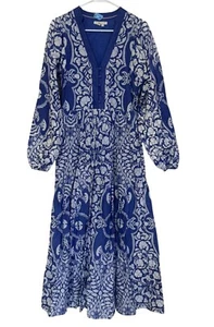 BODEN Women's Blue White Floral Print Maxi Dress Long Sleeve Size 4 /s1 - Picture 1 of 7