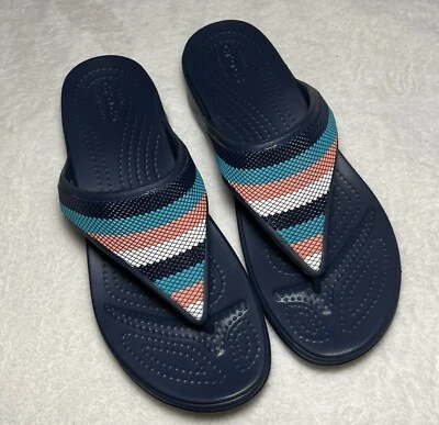 Crocs Monterey Sandals Women's Sz 7 Multicolor Stripe Wedge Flip Flop - Image 1 of 4
