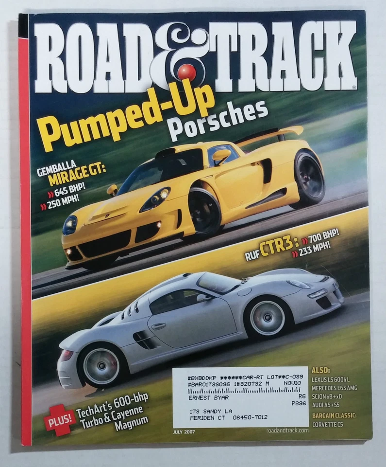 ROAD & TRACK CAR MAGAZINE 2007 JULY PORSCHE MIRAGE GT RUF CTR3 GEMBALLA Foto 1 de 1