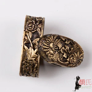 Flor Dorada Latón Kashira Butt Cap Fuchi Empuñadura Collar Para Katana Japonesa Espada - Imagen 1 de 2