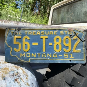 VINTAGE 1951 Montana License Plate blue yellow 56-T-892 The Treasure State - Picture 1 of 10