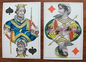 European Playing Cards 19th c Set of 2 King Spade + Queen Diamond Authentic - Picture 1 of 7