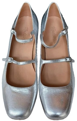 Madewell Mujer The Nettie Mary Jane Tacones Cuero Plateado Talla 9 Foto 1 de 4