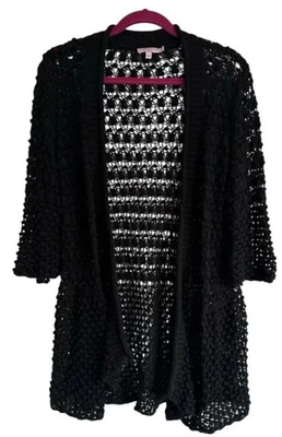 Cárdigan de ganchillo Calypso St Barth para mujer talla pequeña negro tejido abierto algodón M Foto 1 de 4